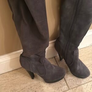 Calvin Klein Grey suede high heeled boots.